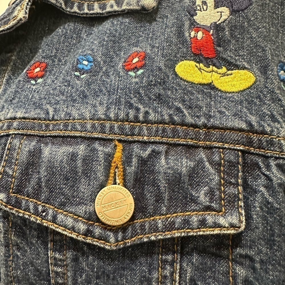 Vintage 90's Mickey Unlimited Tag Mickey Mouse Flowers Jean Jacket, Disney - Picture 3 of 3